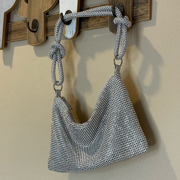 Silver Rhinestone Mini Knot Slouch Shoulder Bag - Picture 2 of 4